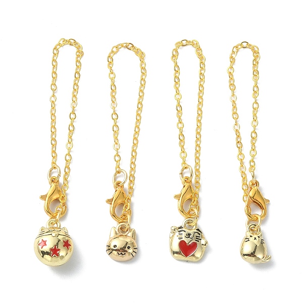 

PandaHall 4Pcs Cat Shape Alloy Enamel Cup Pendant Decorations, with Brass Flat Oval Cable Chains and Alloy Lobster Claw Clasps, Golden..., Red