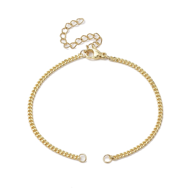 

PandaHall Brass Curb Chains Bracelet Makings, with 304 Stainless Steel Lobster Claw Clasps, Golden, 6-1/2 inch(16.6cm) Brass