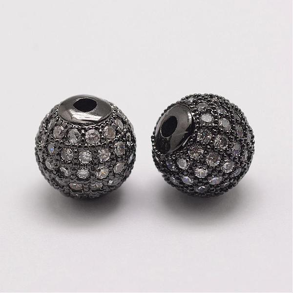 

PandaHall Brass Micro Pave Cubic Zirconia Beads, Round, Gunmetal, 10x9.5mm, Hole: 2mm Brass+Cubic Zirconia Round