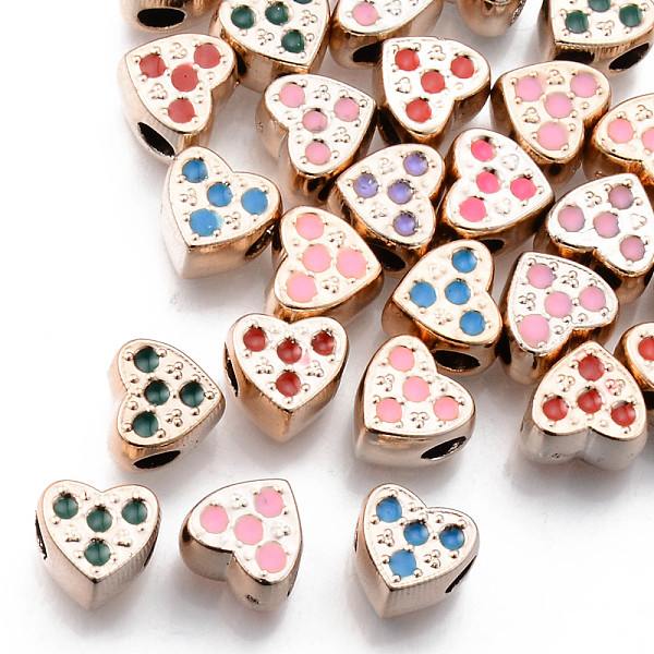 

PandaHall UV Plating Acrylic European Beads, with Enamel, Large Hole Beads, Mixed Color, Heart with Concave Dots, Light Gold, 11x12x8.5mm..., Multicolor