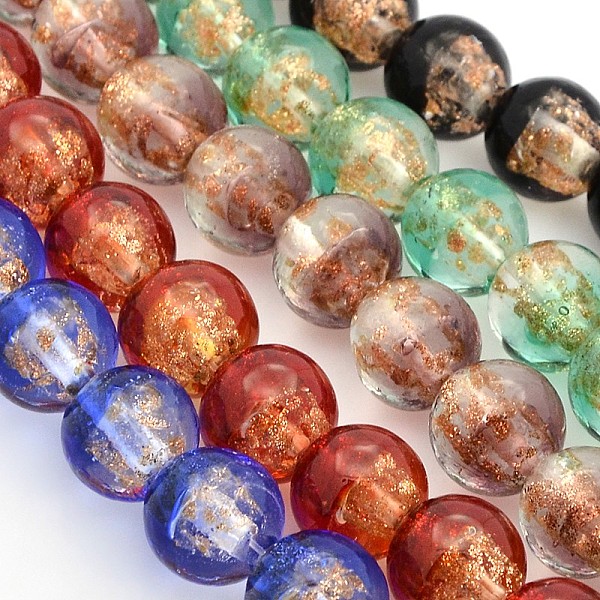 

PandaHall Handmade Two Tone Gold Sand Lampwork Round Beads Strands, Mixed Color, 12mm, Hole: 1.6~2mm, about 33pcs/strand, 15.7 inch Lampwork..., Multicolor