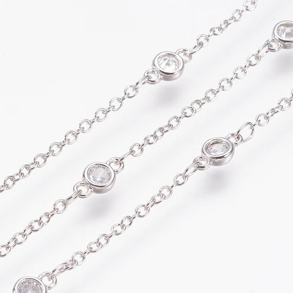 

PandaHall Handmade Brass Cubic Zirconia Chains, Soldered, Long-Lasting Plated, Real Platinum Plated, 8x4x2mm Brass+Cubic Zirconia