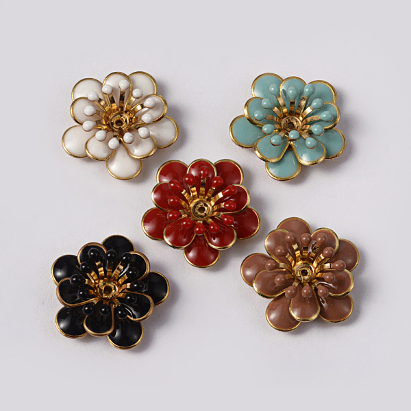 

PandaHall Flower Brass Enamel Cabochon Settings, Golden, Mixed Color, Tray: 4mm, 20x7mm, Hole: 1mm Brass+Enamel Flower Multicolor