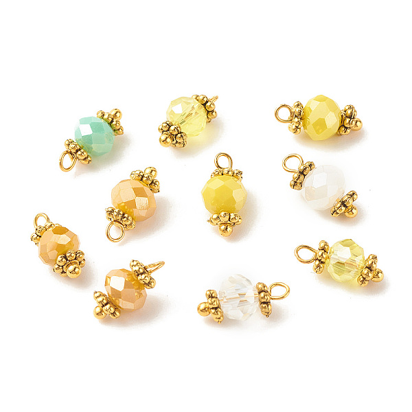 

PandaHall Glass Pendant, with Golden Brass Findings, Faceted Rondelle Charms, Mixed Color, 12x5.5mm, Hole: 1.4mm Brass+Glass Rondelle..., Multicolor
