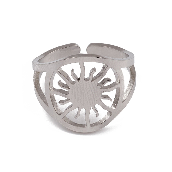 

PandaHall 304 Stainless Steel Sun Open Cuff Rings for Women, Stainless Steel Color, Inner Diameter: 16.6mm 304 Stainless Steel Sun