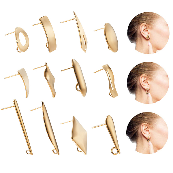 

PandaHall SUNNYCLUE 1 Box 24pcs Stainless Steel Stud Mixed Shapes Earring Findings Stud Earring Kit with Small Loop Hole Earring Back for...
