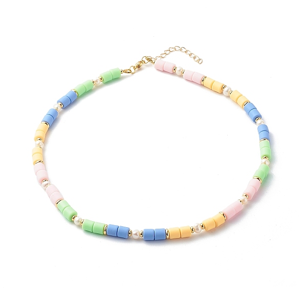 

PandaHall Polymer Clay Beaded Necklaces, with Brass Beads and Pearl Beads, Colorful, 17.72 inch(45cm) Polymer Clay