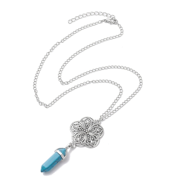 

PandaHall Synthetic Turquoise Pendant Necklaces, Brass Curb Chains, 22.52 inch(57.2cm) Synthetic Turquoise Flower