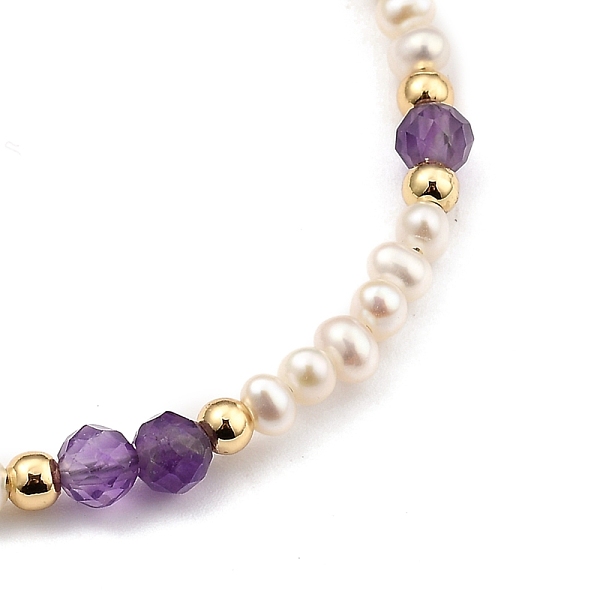 

PandaHall Beaded Bracelets, with Natural Pearl Beads, Natural Amethyst Beads, Brass Beads & Spring Ring Clasps, Golden, 19.7cm(7-3/4 inch)...
