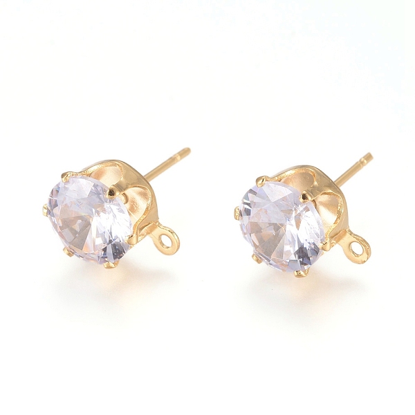 

PandaHall Brass Stud Earring Findings, with 316 Surgical Stainless Steel Pin, Cubic Zirconia and Loop, Long-Lasting Plated, Flat Round, Real..., Clear