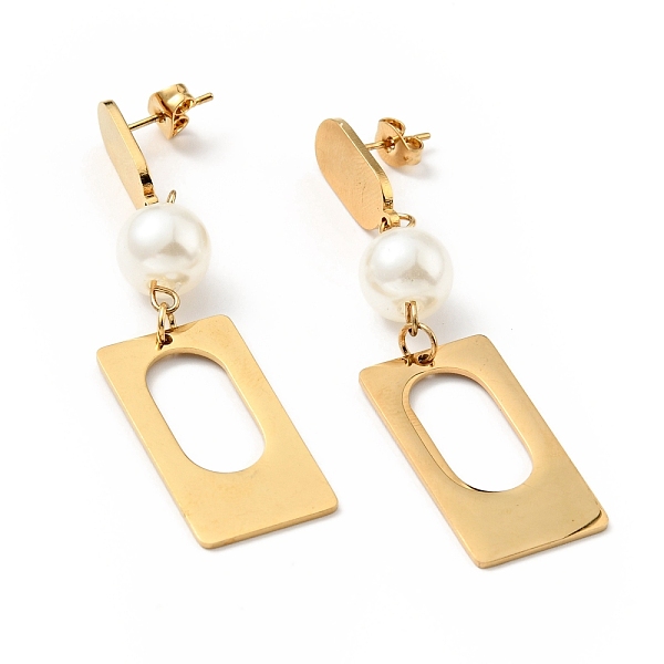 

PandaHall Rectangle with Acrylic Pearl Long Dangle Stud Earrings with 316 Stainless Steel Pins, Vacuum Plating 304 Stainless Steel Jewelry..., White
