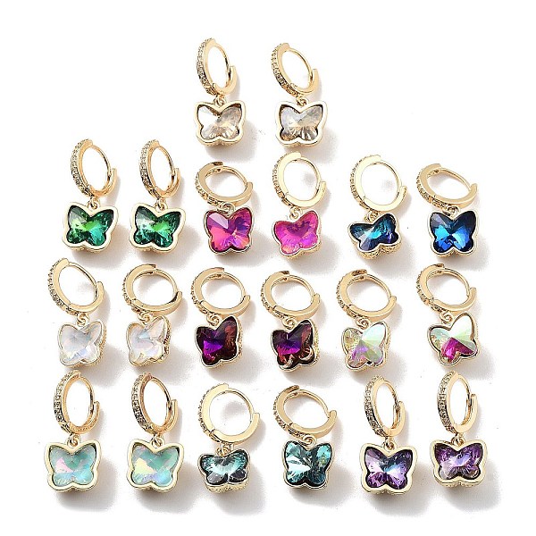 

PandaHall Light Gold Brass Micro Pave Cubic Zirconia Hoop Earrings, Glass Butterfly Drop Earrings, Mixed Color, 26.5x11.5mm Glass Butterfly..., Multicolor