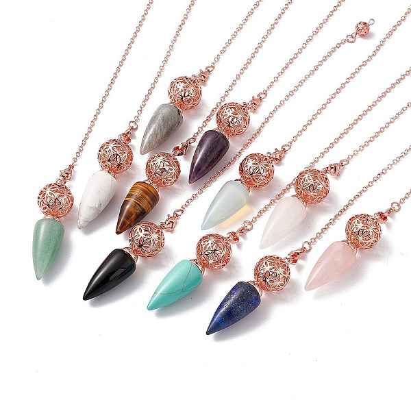 

PandaHall Mixed Gemstone Dowsing Pendulum Big Pendants, with Rack Plating Rose Gold Tone Brass Findings, Cadmium Free & Lead Free, Cone...