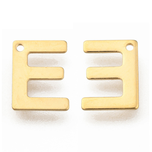 

PandaHall 304 Stainless Steel Charms, Letter.E, Real 18K Gold Plated, 11x8x0.8mm, Hole: 1mm 304 Stainless Steel Letter