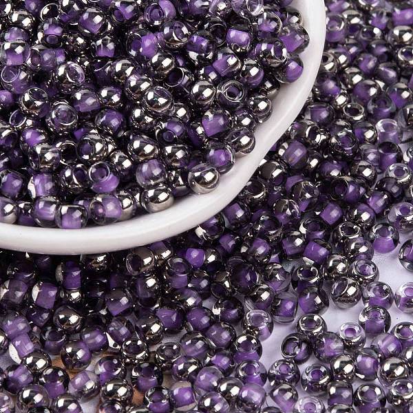 

PandaHall Glass Seed Beads, Inside Colours, Half Silver Plated, Round, Medium Purple, 4x3mm, Hole: 1.2mm, 6428pcs/pound Glass