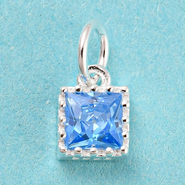 

PandaHall 925 Sterling Silver Birthstone Charms, with Single Cubic Zirconia, Faceted Square, Silver, Cornflower Blue, 7x5x3mm, Hole: 3mm...