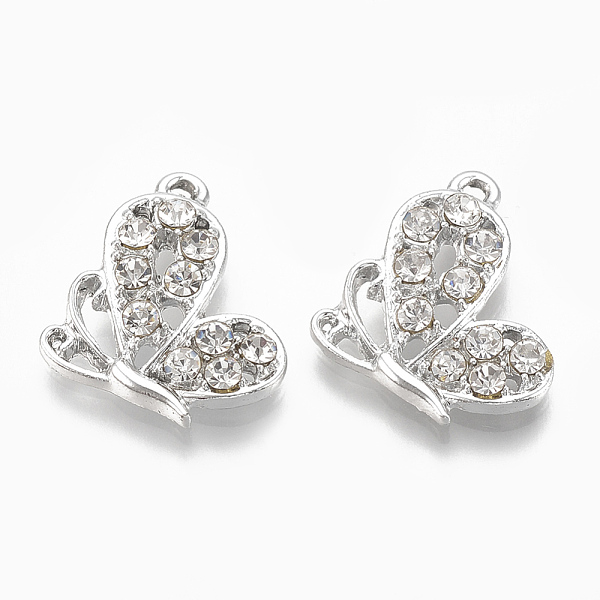 

PandaHall Alloy Pendants, with Rhinestone, Butterfly, Silver, Crystal, 18x17x3mm, Hole: 1mm Alloy+Rhinestone Butterfly Clear