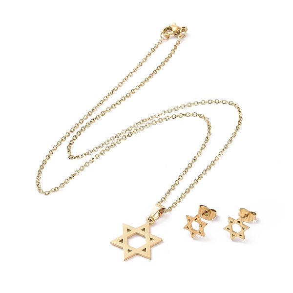 

PandaHall 304 Stainless Steel Star of David Stud Earrings and Pendant Necklace, Jewelry Set for Women, Golden, 17.45inch(45cm), 9.5x8x1mm...