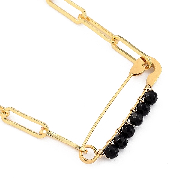 

PandaHall Natural Black Agate Pendant Necklaces, with 201 Stainless Steel Safety Pins and Brass Paperclip Chain, Golden, 16.85 inch(42.8cm)...