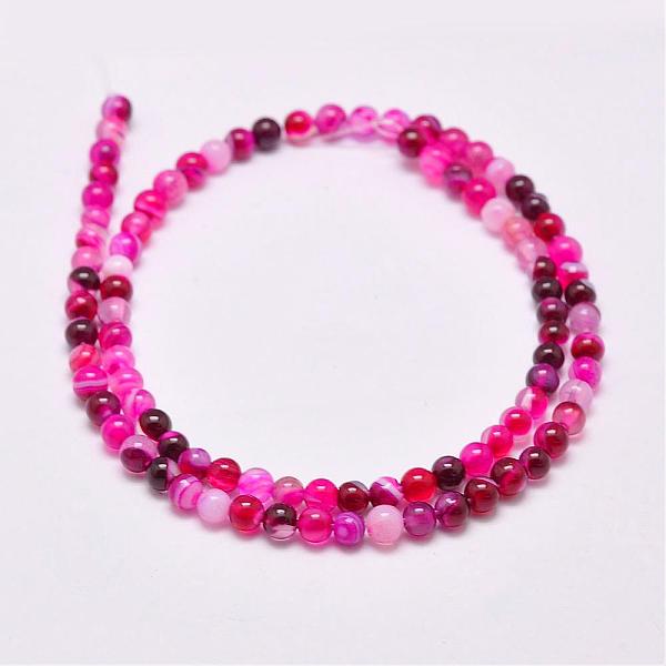 

PandaHall Natural Striped Agate/Banded Agate Bead Strands, Dyed & Heated, Round, Grade A, Deep Pink, 4mm, Hole: 0.5mm, about 93pcs/strand...
