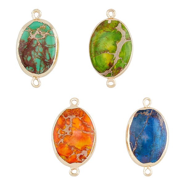 

PandaHall SUPERFINDINGS 4Pcs 4 Colors Dyed Natural Imperial Jasper Connector Charms, Golden Edge Oval Links, Mixed Color, 33.5x18x6mm, Hole..., Multicolor