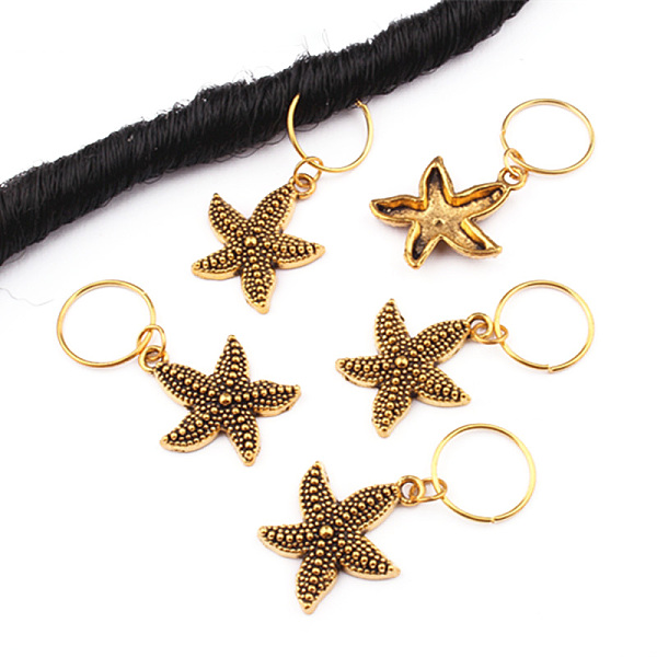 

PandaHall Tibetan Style Alloy Hair Braid Rings Pendants, Hair Clip Headband Accessories, Starfish, Antique Golden, 19x23x4mm Alloy Starfish