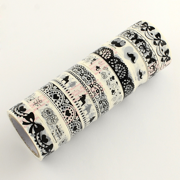 

PandaHall Self Adhesive DIY Scrapbook, Mixed Patterned, White, 15mm, about 10m/roll, 10rolls/group Plastic White