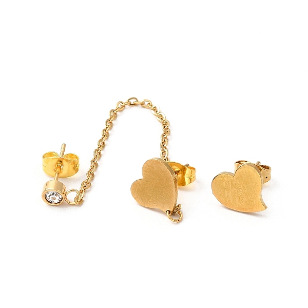 

PandaHall Vacuum Plating 304 Stainless Steel Dangle Chains Stud Earrings, Asymmetrical Earrings for Women, Golden, Heart Pattern, 85mm...