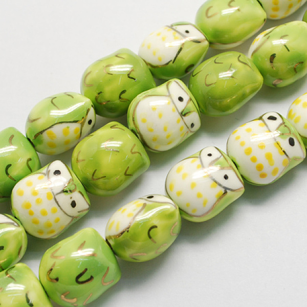 

PandaHall Handmade Porcelain Beads, Famille Rose Porcelain, Owl, Yellow Green, 17x15x13mm, Hole: 3mm Porcelain Owl Green