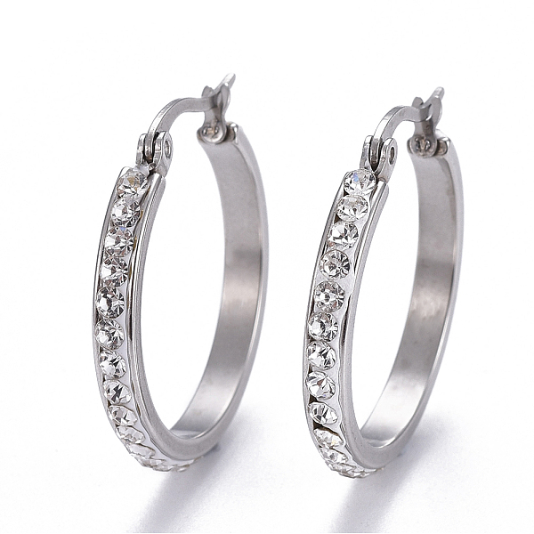 

PandaHall 304 Stainless Steel Hoop Earrings, with Polymer Clay Rhinestone, Crystal, Stainless Steel Color, 27x27x3mm, Pin: 0.7x1mm..., Clear