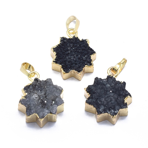 

PandaHall Natural Druzy Agate Pendants, Edge Golden Plated, with Golden Tone Brass Finding, Star, Dyed & Heated, Black...