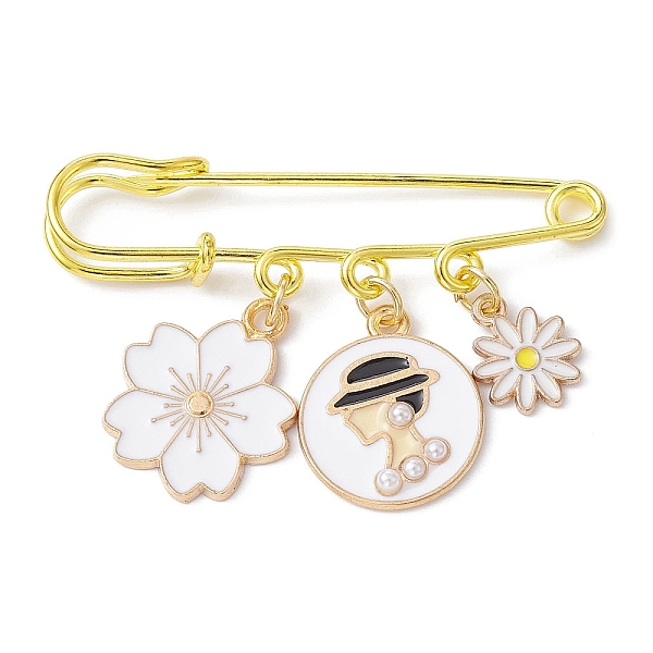 

PandaHall Alloy Kilt Pins, Flower & Woman's Portrait Enamel Charm Brooch, White, 34.5x49.5x5mm Alloy+Enamel Flower White