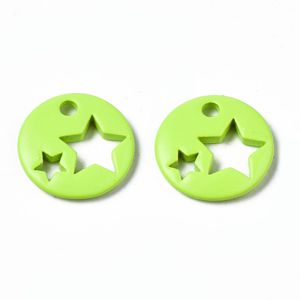 

PandaHall Spray Painted Brass Charms, Flat Round with Star, Green Yellow, 14.5x14.5x2.5mm, Hole: 2mm Brass Flat Round