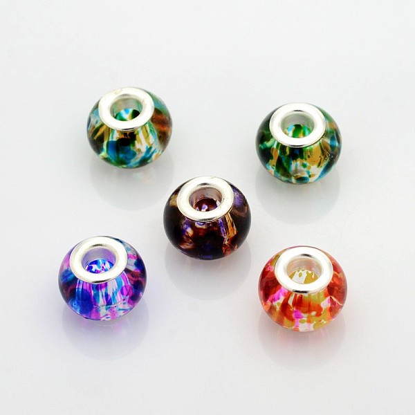 

PandaHall Large Hole Glass European Beads, with Silver Color Plated Brass Cores, Rondelle, Mixed Color, 14x11mm, Hole: 5mm Glass+Brass Core..., Multicolor