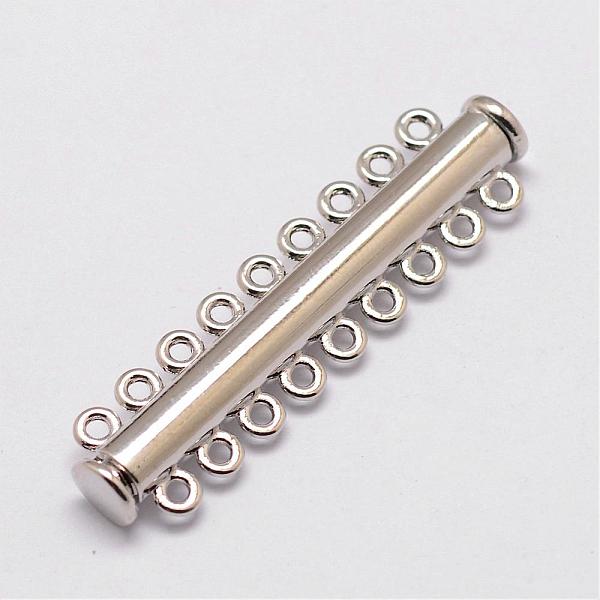 

PandaHall Alloy Magnetic Slide Lock Clasps, 9-Strand, 18-Hole, Tube, Platinum, 52x13.5x7mm, Hole: 2mm Alloy