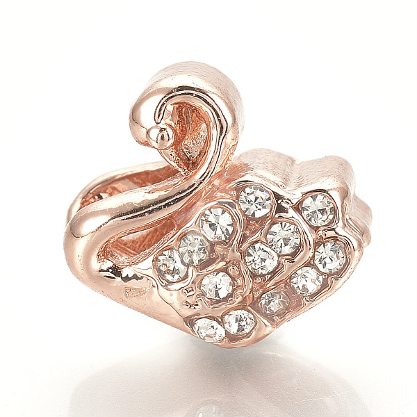 

PandaHall Alloy Rhinestone European Beads, Large Hole Beads, Swan, Rose Gold, Crystal, 10x12x9mm, Hole: 4.5mm Alloy+Rhinestone Duck Clear