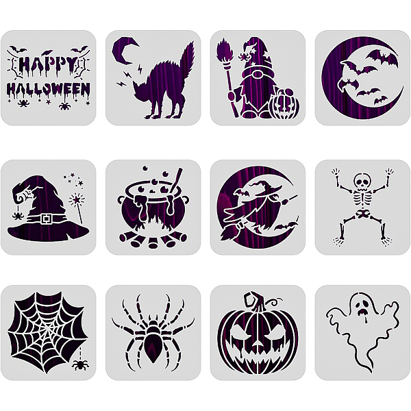 

PandaHall BENECREAT 12PCS Halloween Themed Drawing Stencils, 15x15cm Happy Halloween, Pumpkin, Bat, Ghost Template for Scrabooking Card..., White