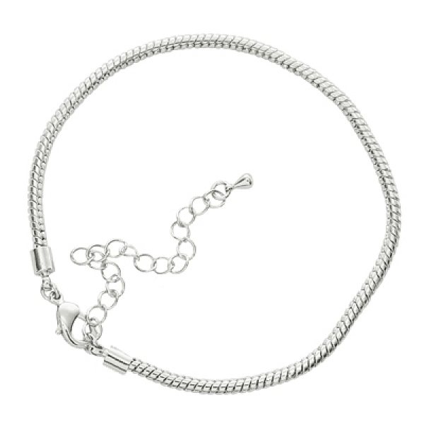 

PandaHall Brass European Style Bracelet Making, with Brass Lobster Claw Clasp, Silver Color Plated, 160x3mm Brass