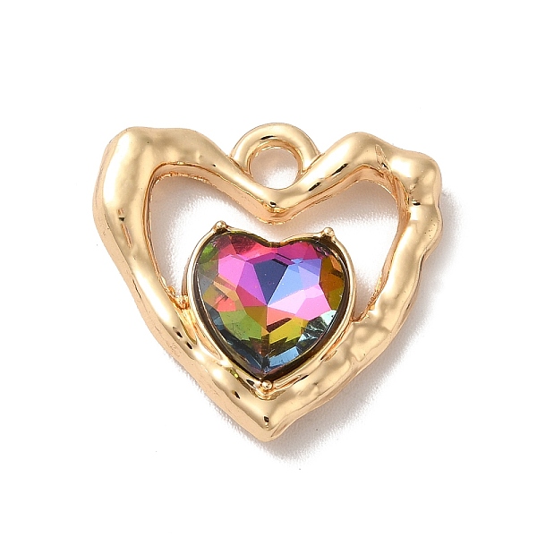 

PandaHall Rack Plating Alloy Pandants, with Glass, Nickel Free, Heart Charms, Golden, Colorful, 19x19x5mm, Hole: 2.3mm Alloy+Glass Heart