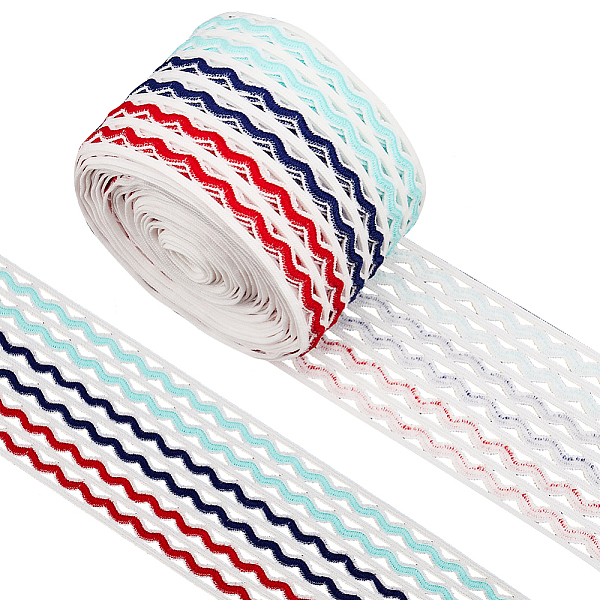Cordon élastique plat ondulé en polyester de couleur arc-en-ciel de 5 m