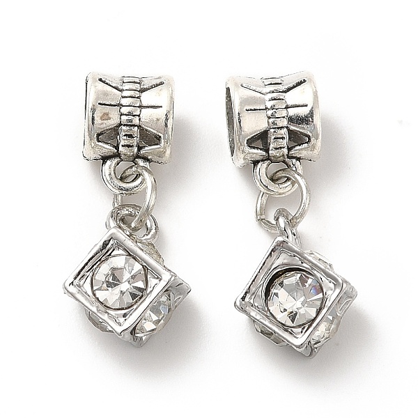 

PandaHall Rack Plating Alloy Crystal Rhinestone European Dangle Charms, Large Hole Charms, Diagonal Cube, Antique Silver & Platinum, 24.5mm..., Clear