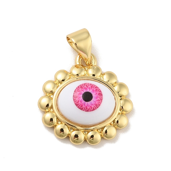 

PandaHall Brass Pendants, with Acrylic, Cadmium Free & Lead Free, Long-Lasting Plated, Oval with Evil Eye, Real 18K Gold Plated, Deep Pink...