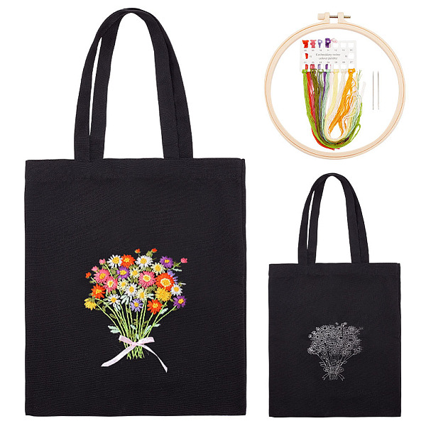 

PandaHall DIY Canvas Shoulder Bag Embroidery Starter Kit, Rectangle with Flower Pattern, Including Cotton Cords, Plastic Embroidery Hoops..., Multicolor
