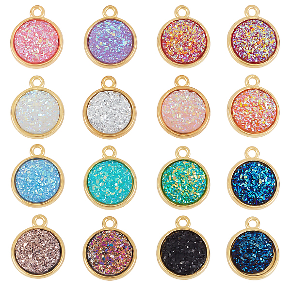 

PandaHall Opaque Resin Pendants, with Golden Tone Alloy Findings, Flat Round, Mixed Color, 18x15x3.5~4mm, Hole: 1.8mm, 32pcs/box Alloy+Resin..., Multicolor