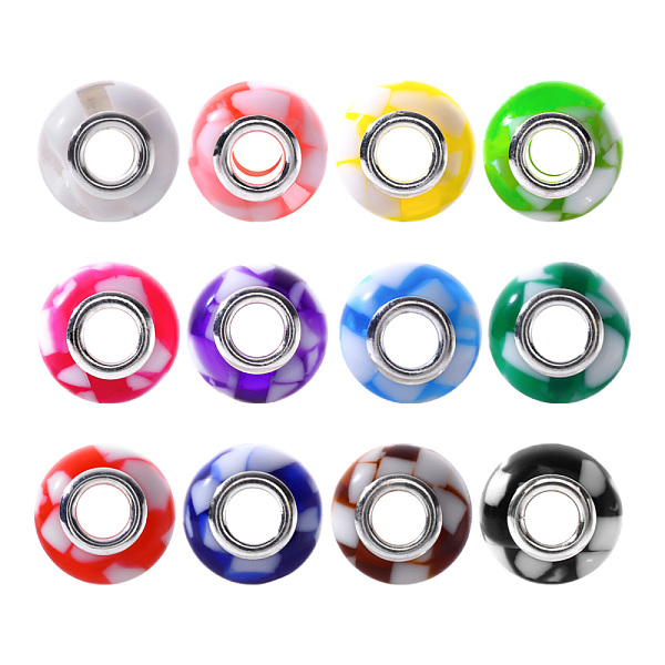 

PandaHall 96Pcs 12 Style Resin European Beads, Large Hole Beads, with Platinum Plated Tone Brass Double Cores and Shell, Rondelle, Mixed..., Multicolor