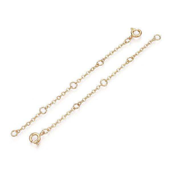 

PandaHall Brass Cable Chain Chain Extender, End Chains with Spring Ring Clasps, Real 18K Gold Plated, 95~100x2mm Brass