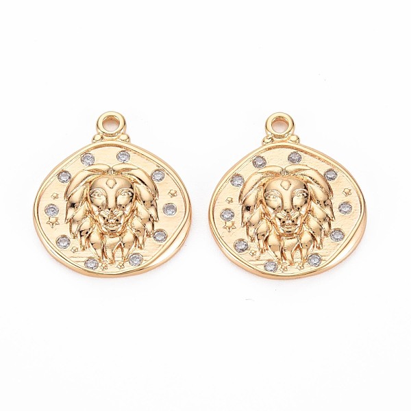 

PandaHall Brass Micro Pave Clear Cubic Zirconia Pendants, Nickel Free, Rhombus with Lion, Real 18K Gold Plated, 21.5x18.5x3mm, Hole: 1.8mm...