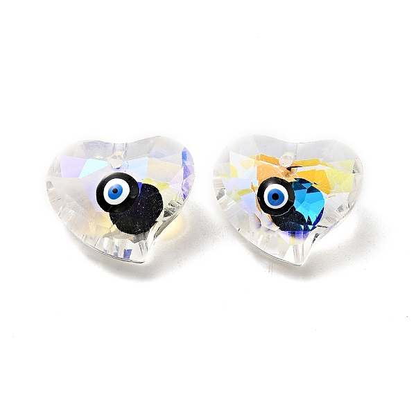 

PandaHall Transparent Glass Beads, with Enamel, Faceted, Heart with Evil Eye Pattern, Black, 15.5x18.5x10mm, Hole: 1.6mm Glass Heart Black