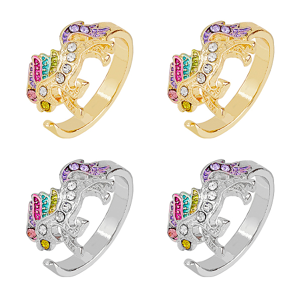 

PandaHall HOBBIESAY 4Pcs 2 Colors Unicorn Colorful Rhinestone Open Cuff Rings Set, Alloy Jewelry for Women, Platinum & Golden, Inner...