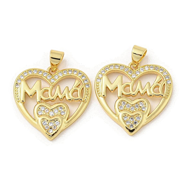 

PandaHall Mother's Day Theme Rack Plating Brass Micro Pave Cubic Zirconia Pendants, Long-Lasting Plated, Lead Free & Cadmium Free, Heart and..., Clear